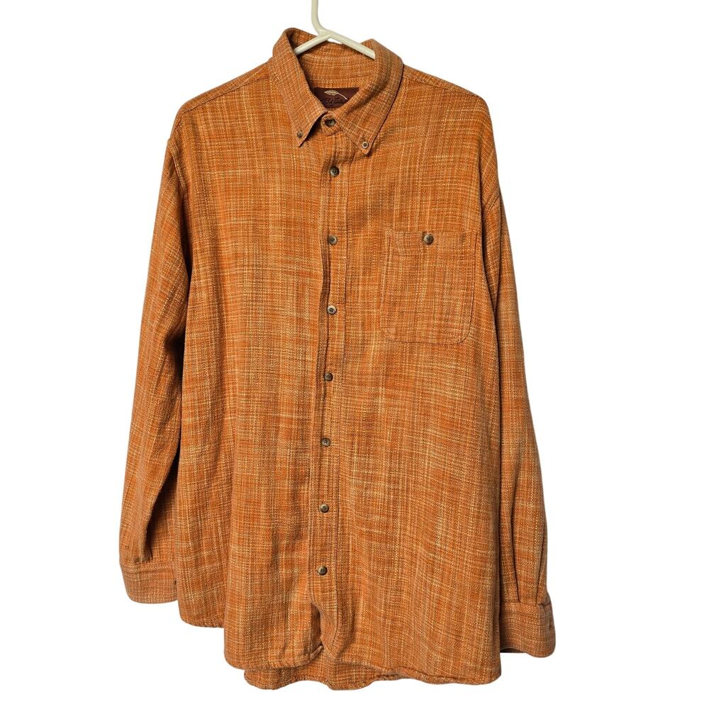 Bob Timberlake Shirt Men’s Button Up LT Org Brush Popper Lumberjack Plaid Weave